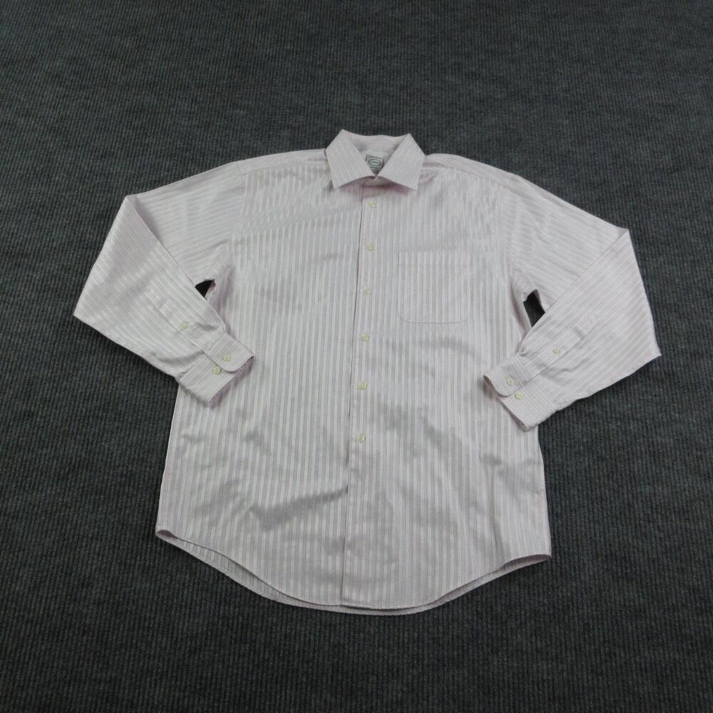 Pronto Uomo Dress Shirt Mens 16 34/35 Pink Striped Regular Fit Non-Iron